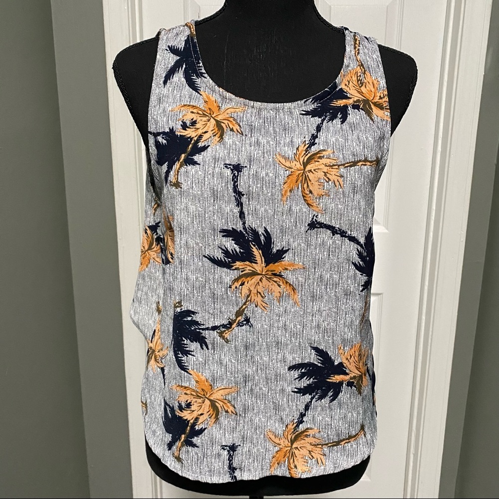 Jealous Tomato Palm Tree Print Halter Tank SZ L